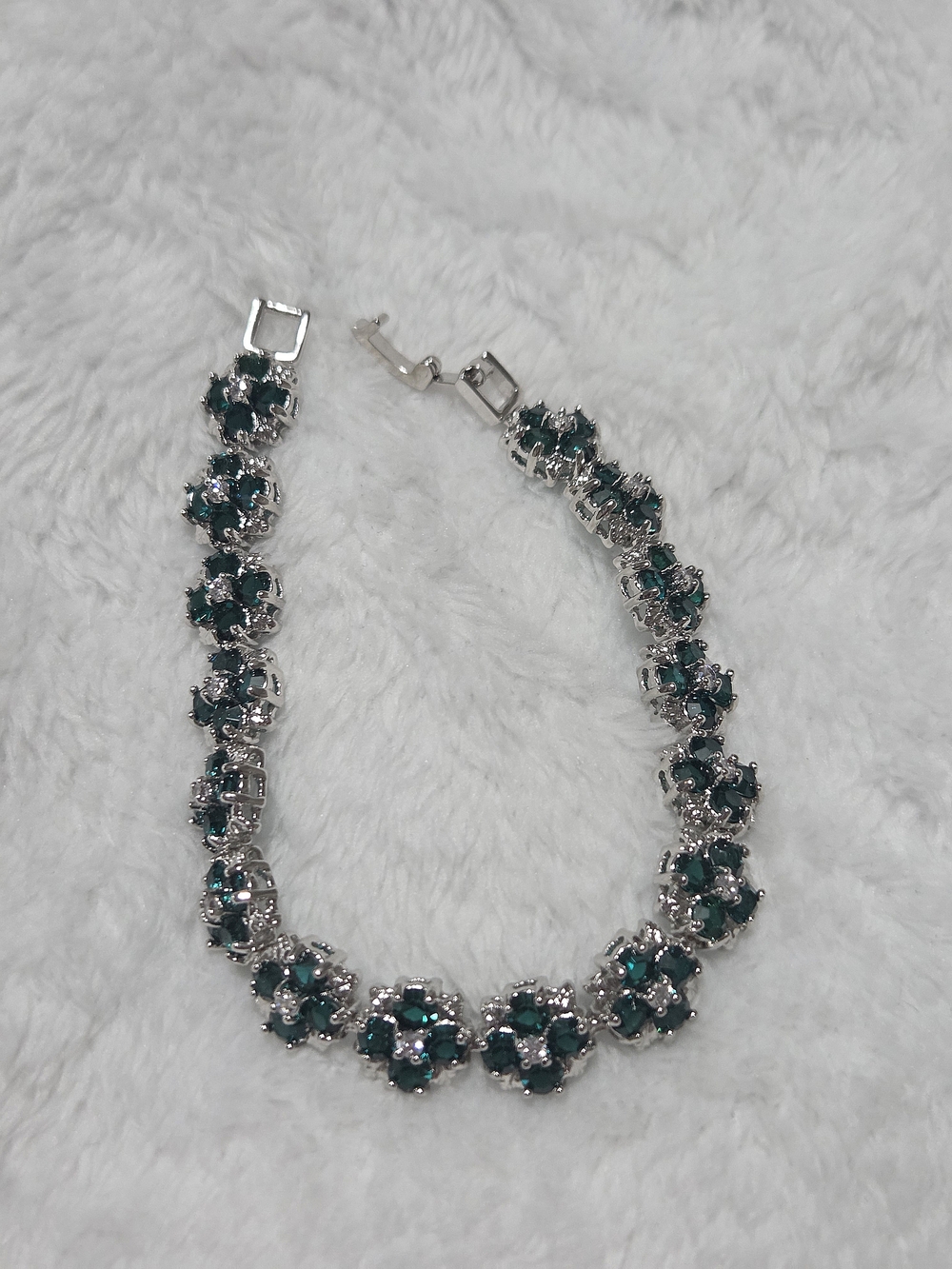 Emerald Green & White Austrian Crystal Floral Tennis Bracelet